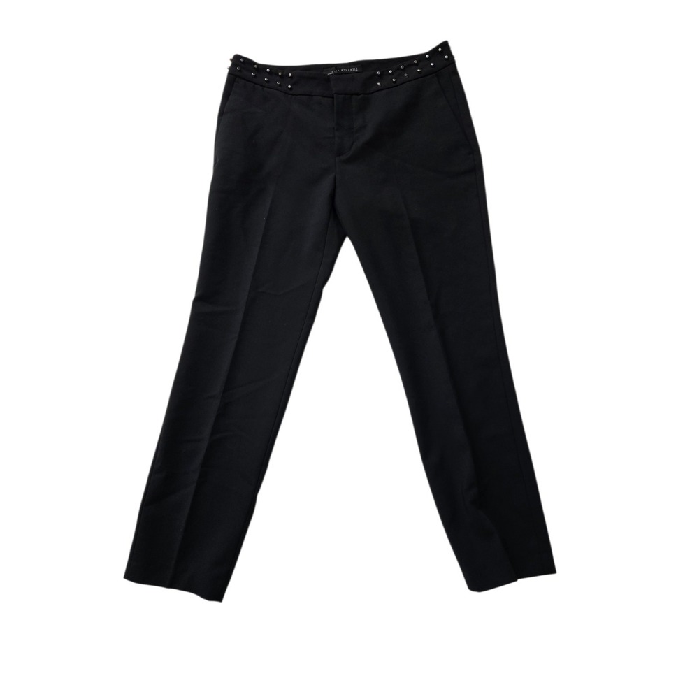Zara Womens‎ Size S Crop Pants Black w/ Studded Waist Pockets Slim Leg